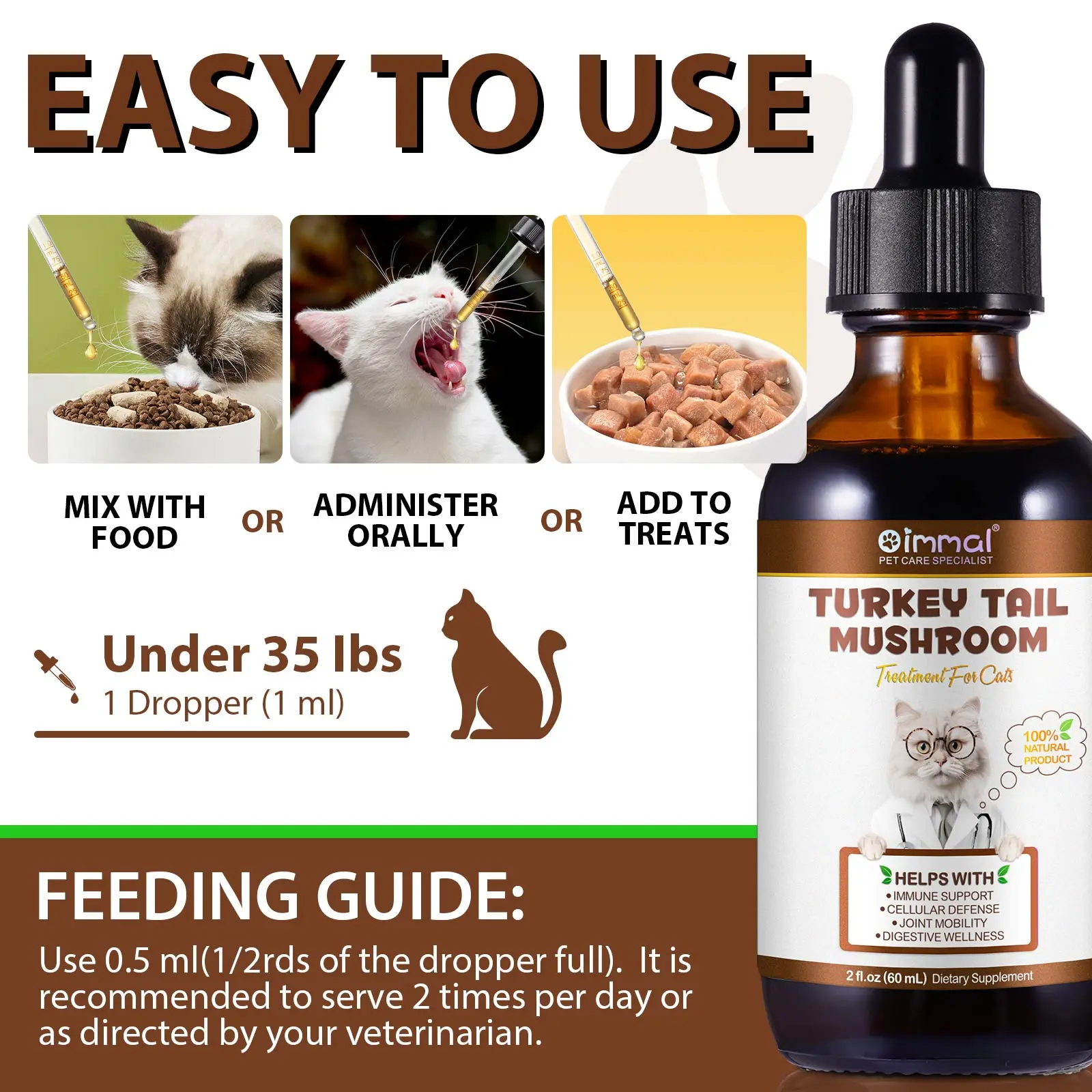 Oimmal® - Turkey Tail Mushrooms Drops For Cats
