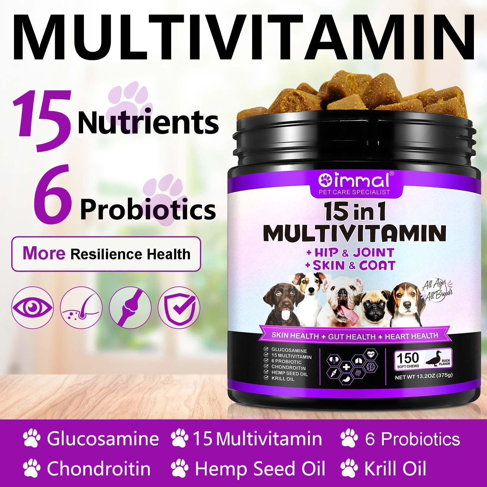 Oimmal® - 15 in 1 Multivitamin Chews For Dogs