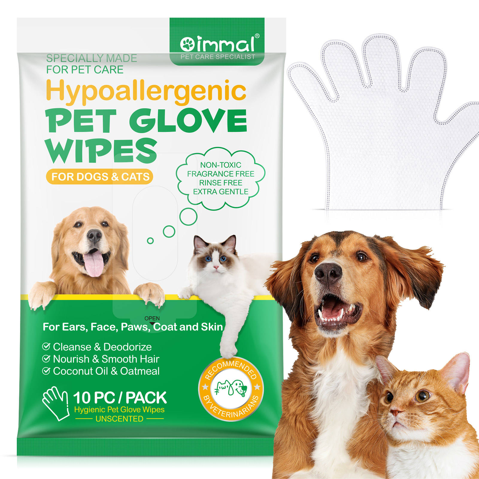 Oimmal® - 10 Hypoallergenic Pet Glove Wipes