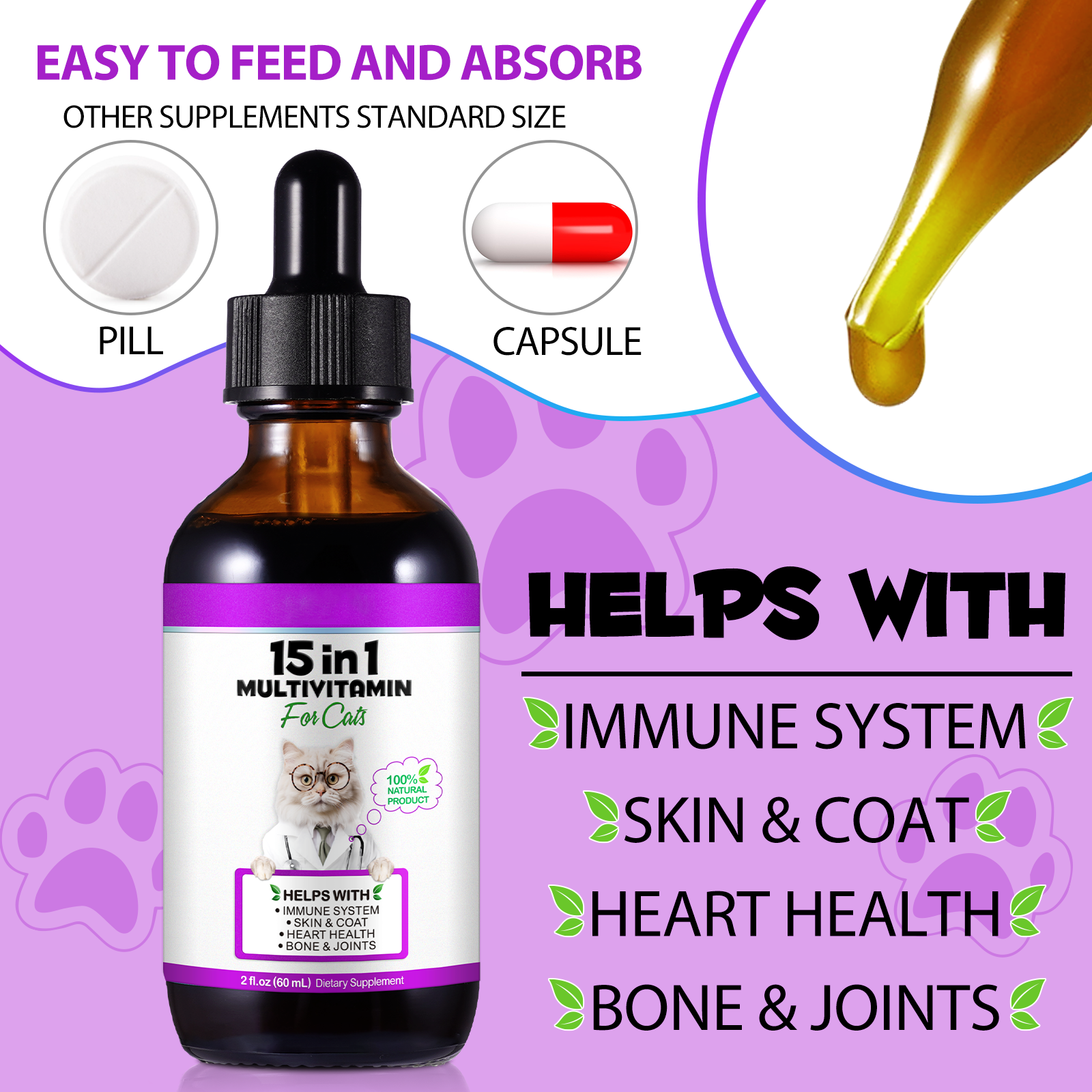Oimmal® - 15 in 1 Multivitamin Drops For Cats